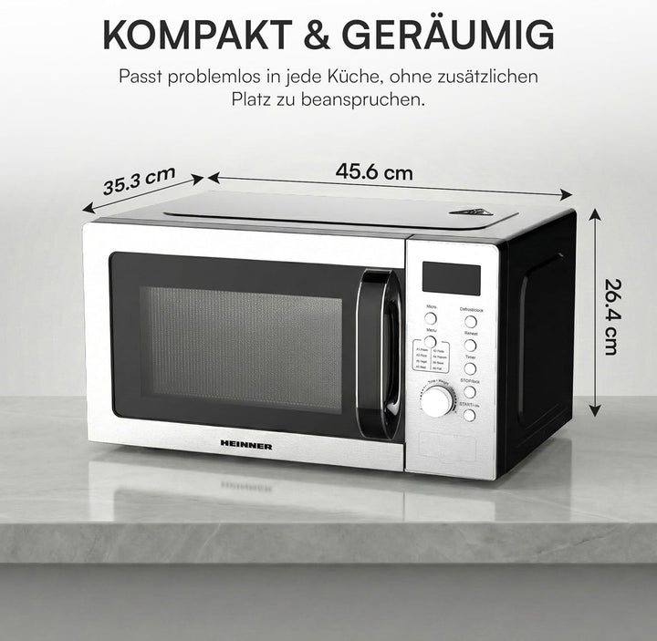 HMW‑D2060SS Mikrowelle, 20L, 700W • Digitales LED‑Display - 8 Automatikprogramme, Timer & Auftaufunk