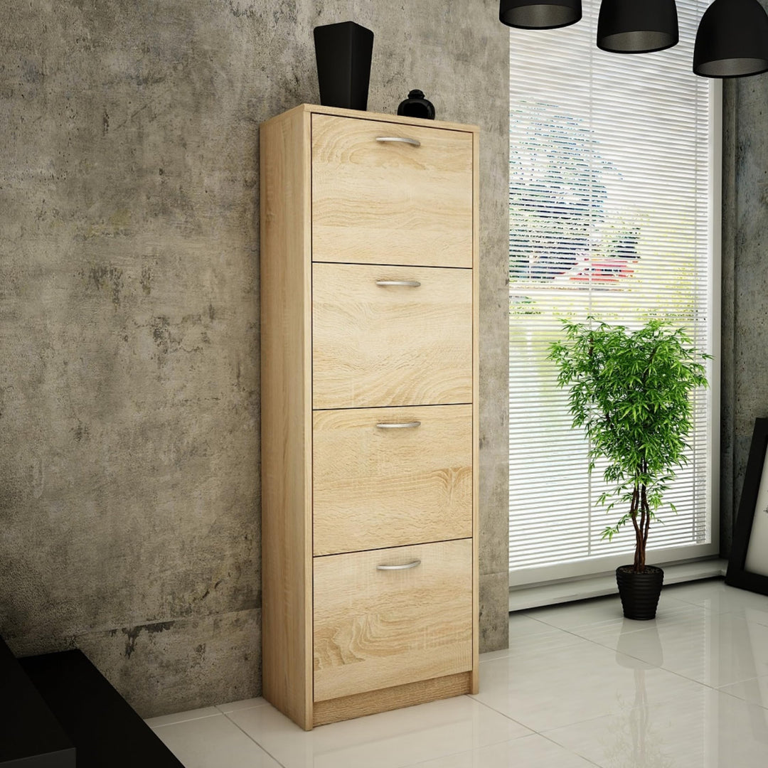 Home Collective Schuhschrank mit 4 aufklappbaren Schubladen Schuhregal mit 4 Fächern weiche abgerund