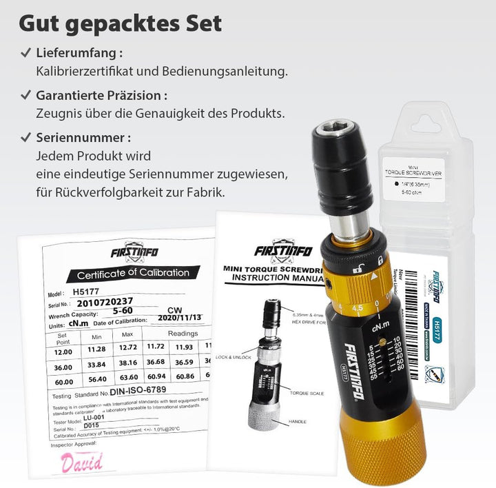 FIRSTINFO H5177 | 1/4 Zoll | 5-60cNm | Drehmomentschraubendreher | mit Rapidaptor Schnellwechselfutt