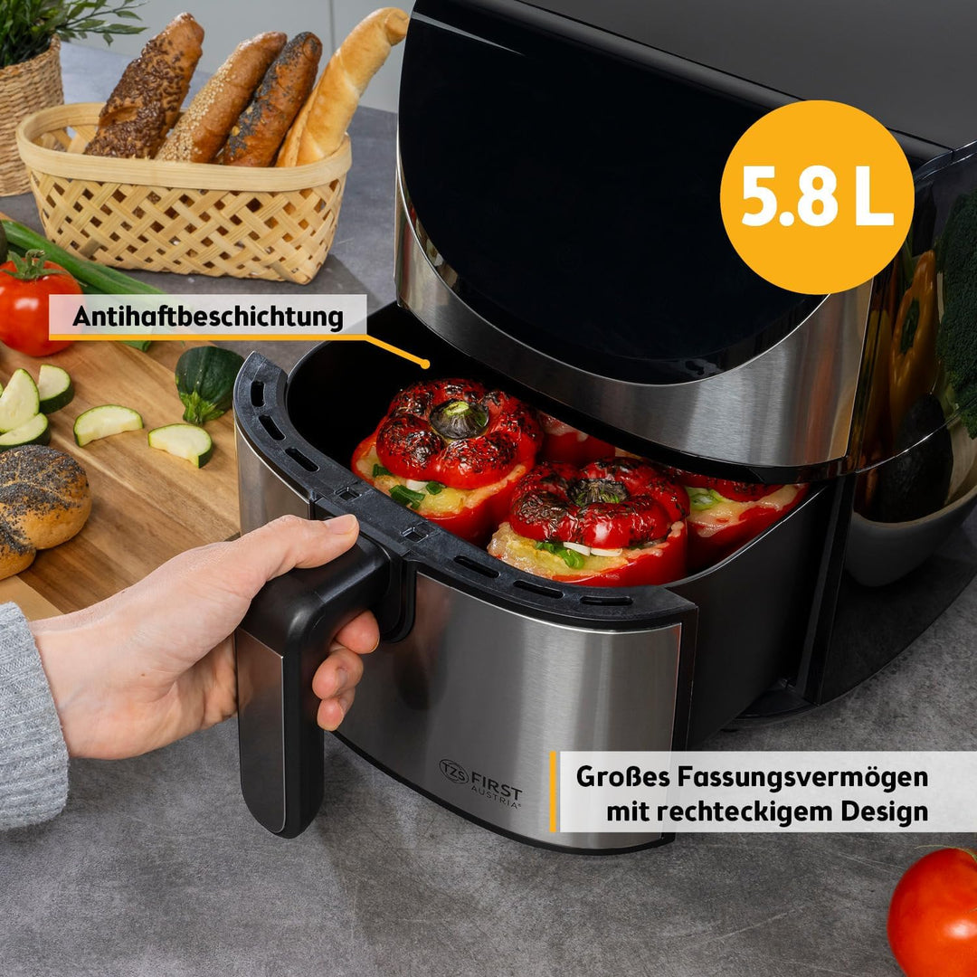 TZS First Austria Air Fryer | 5,8 L | 80-200°C | 8 Programme | Digitalsteuerung | Antihaftbeschichtu