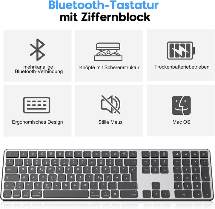 Bluetooth-Mac-Tastatur und -Maus, OMOTON Kabellose Tastatur und Maus für Apple MacBook Pro/Air, iMac