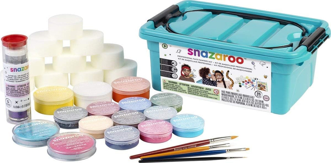Snazaroo 1194030 Professioneller Schminkkoffer, 13 Schminkfarben, 3 Glittergel, 10 Schwämmchen &amp; Sch