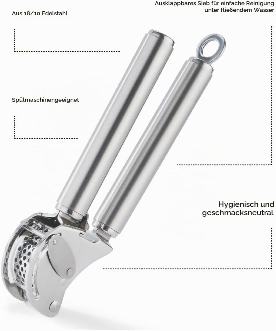 RÖSLE Knoblauchpresse mit Abstreifer, Presse in Profi-Qualität für Ingwer und Knoblauch, mit klappba