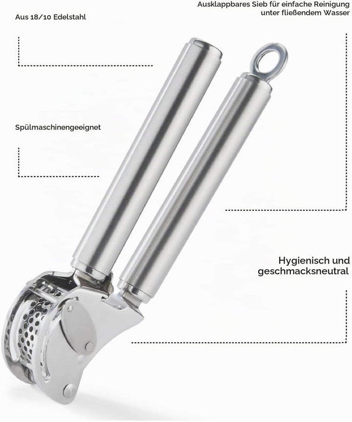 RÖSLE Knoblauchpresse mit Abstreifer, Presse in Profi-Qualität für Ingwer und Knoblauch, mit klappba