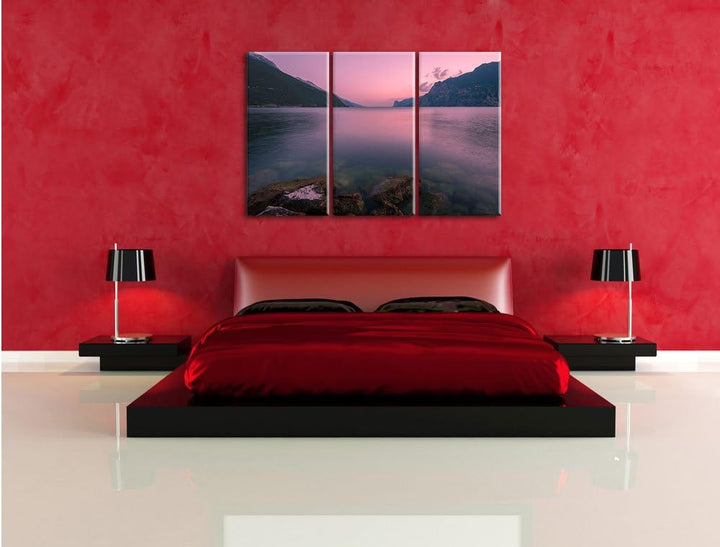 Pixxprint Gardasee in Italien als Leinwandbild | Grösse: 3 Teilig (120x80) | Wandbild| Kunstdruck |