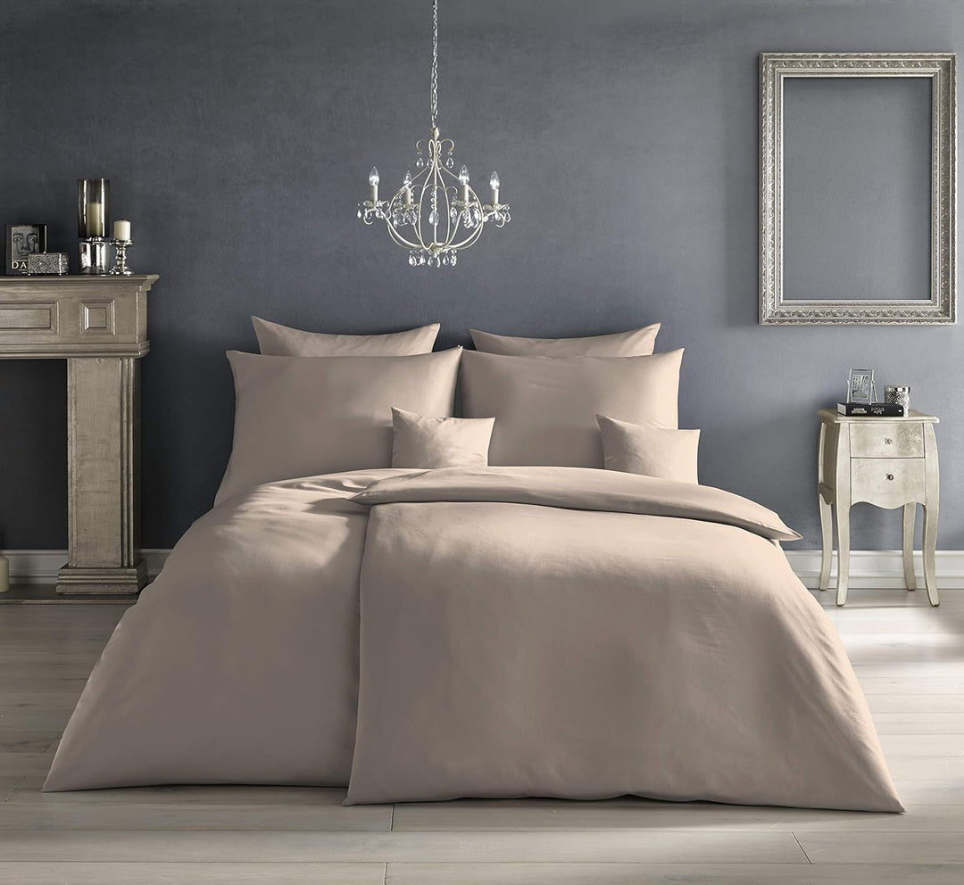 fleuresse Uni-Colours Bettwäsche-Set, Mako Satin, 100 Prozent Baumwolle, Fb. Taupe, 135 x 200 cm Bei