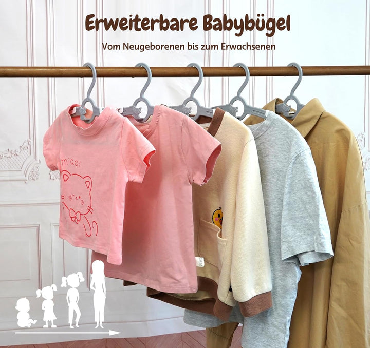 Mitwachsende Kleiderbügel Kinder, 24 Stück Ausziehbare Babykleiderbügel Platzsparend mit Stapelbaren
