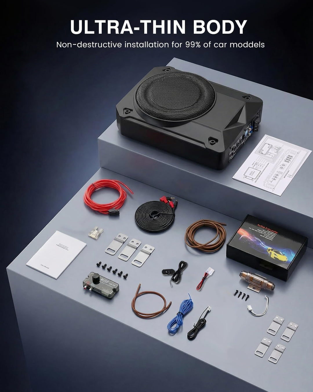 Aktivsubwoofer, Ultraflacher Auto-Subwoofer, Geeignet für Auto/Truck, Mit Integriertem Verstärker, U