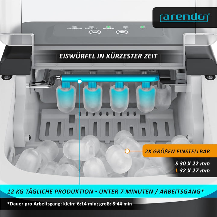 Arendo - Eiswürfelmaschine klein – max. 12 kg Eis pro Tag – 2 Grössen grosse Würfel und kleine Würfe