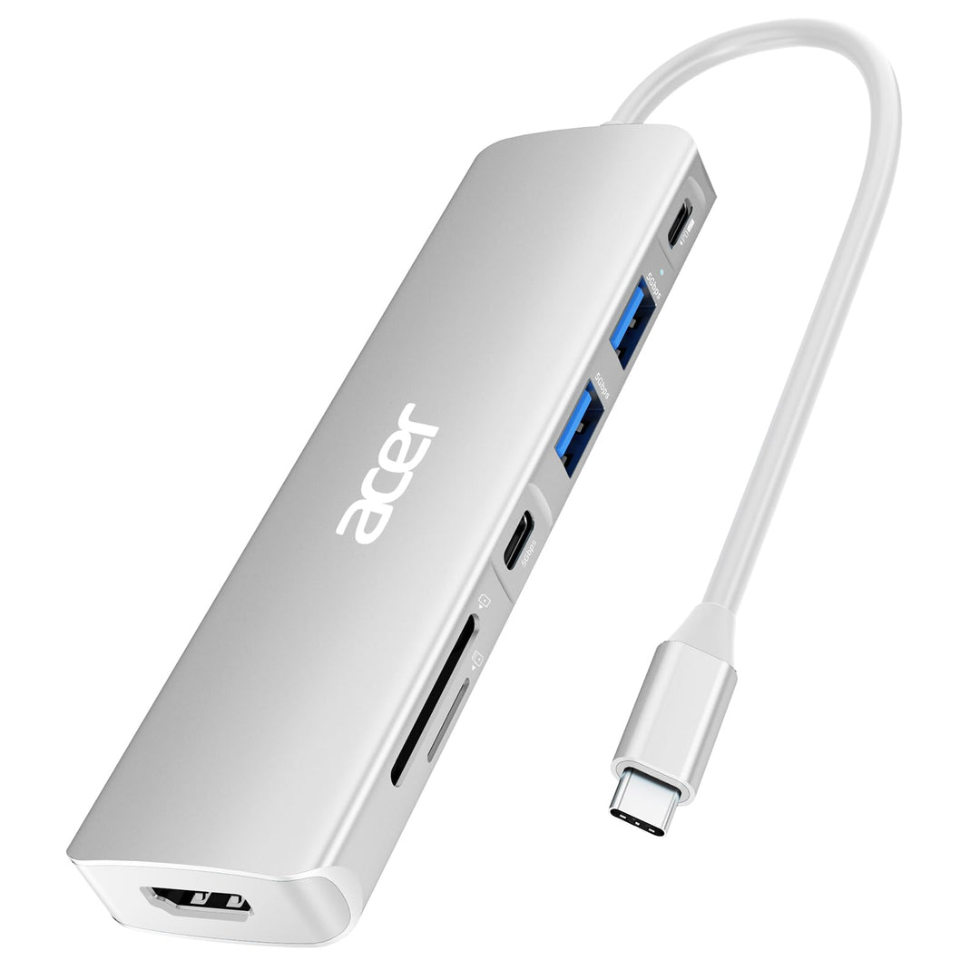 Acer USB C Hub, 7-in-1 USB-C zu HDMI Splitter, 2 USB 3.1 GEN1 und 5 Gbps Typ-C Datenanschluss, 4K HD