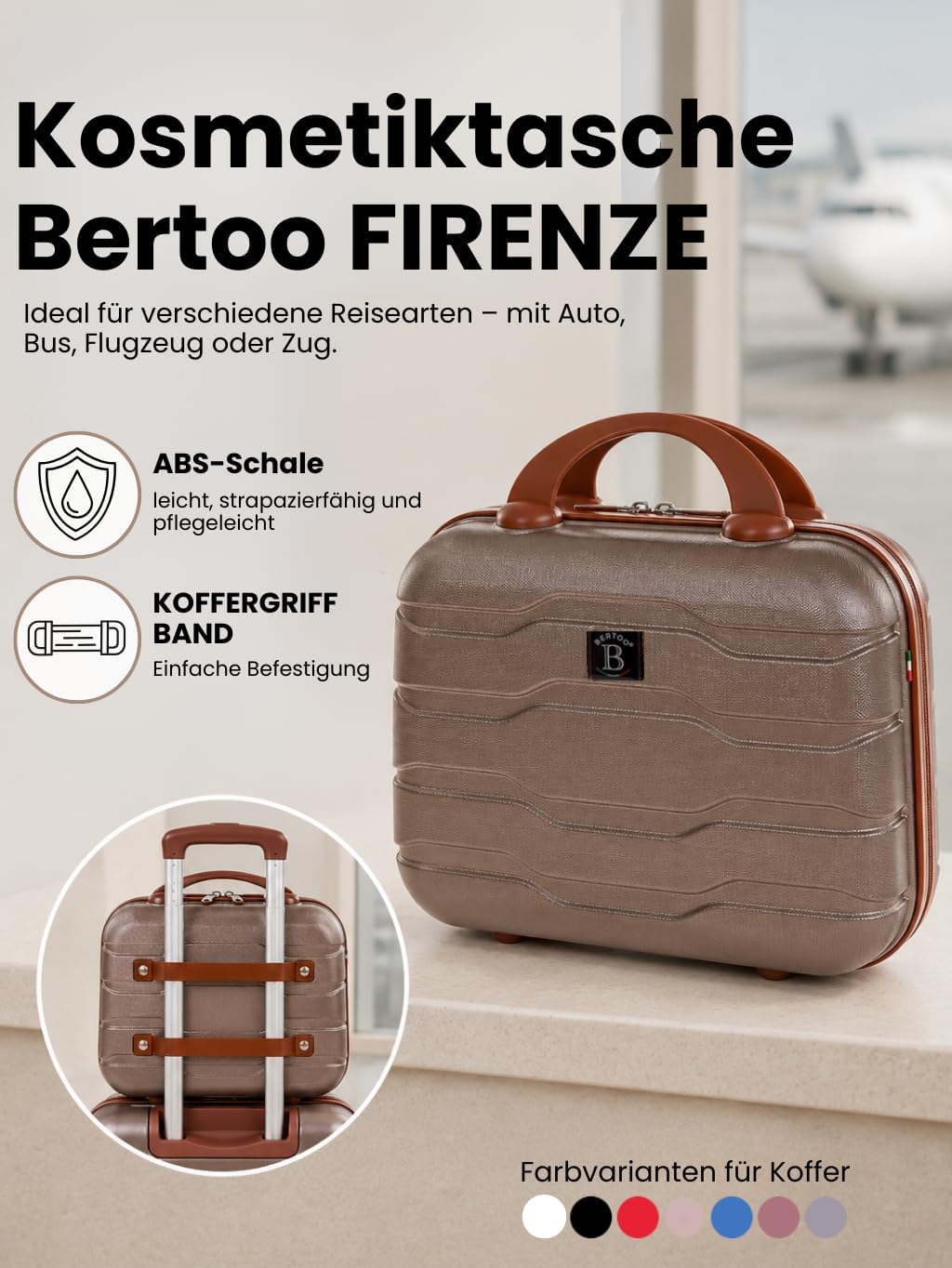 BERTOO Firenze Hartschalen-Reisekoffer-Set, 2-teilig, ABS-Schale, 4 abnehmbare 360°-Rollen, Schwarz