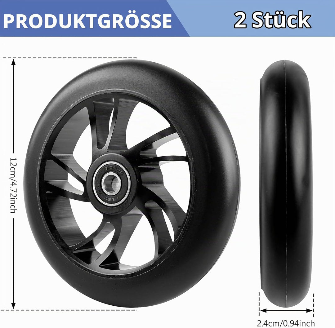 Stunt Scooter Rollen 120 mm, 2 Stück Ersatzräder Mit ABEC 9 Lager, Aluminium Speichenkern für Extrem