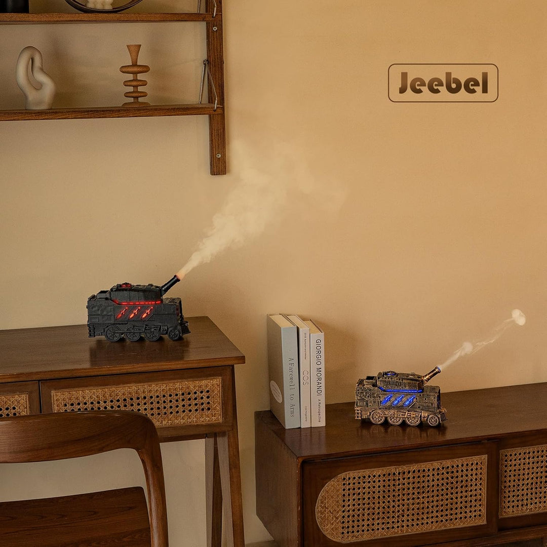 Aroma Diffusor für Ätherische Öle - Tank Diffuser mit Kanonen Styling, Farbigen LED Flammeneffekt, F