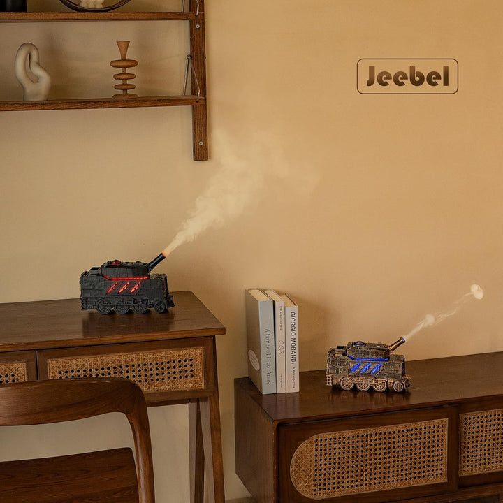 Aroma Diffusor für Ätherische Öle - Tank Diffuser mit Kanonen Styling, Farbigen LED Flammeneffekt, F