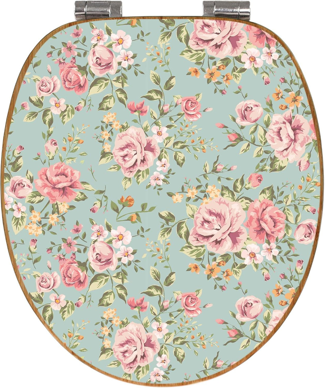 banjado® Design WC Sitz Bambus Absenkautomatik mit Motiv Altrosa Blume/Toilettendeckel mit Absenkaut