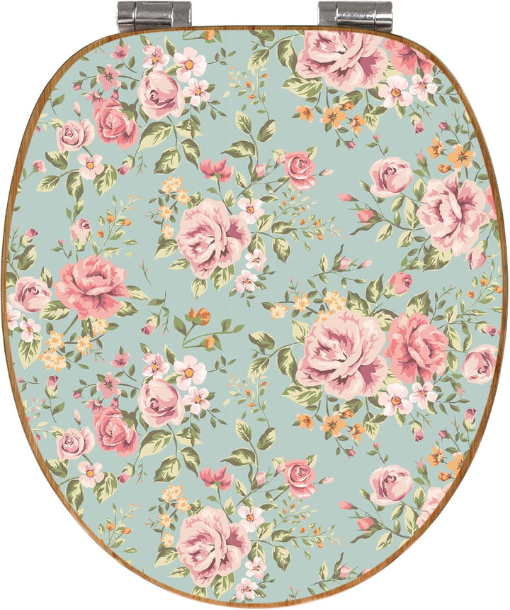 banjado® Design WC Sitz Bambus Absenkautomatik mit Motiv Altrosa Blume/Toilettendeckel mit Absenkaut