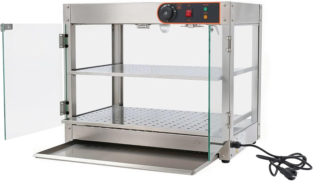 800W 220V Warmhaltevitrine 2 Etagen SpeisenwäRmer Warmhaltetheke für Buffet | Vorwärmzeit: 10min, Te