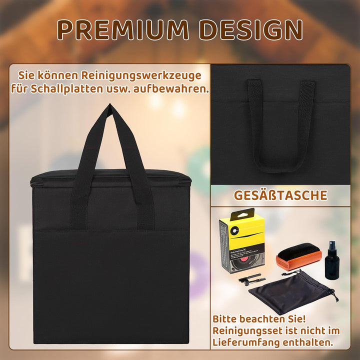 Vinyl-Schallplatten-Aufbewahrungsbox mit Reissverschlüsse, Klappbare Plattenkoffer für LP-Schallplat