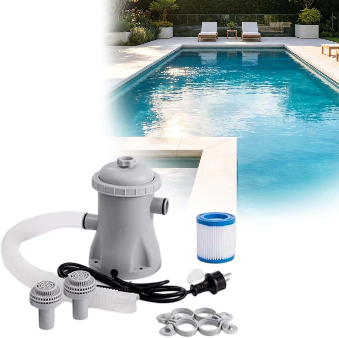 Pool Filterpumpe oberirdisch, 16W Pool Filterpumpe Komplettset mit Schlauch, leise versiegeltes ABS-
