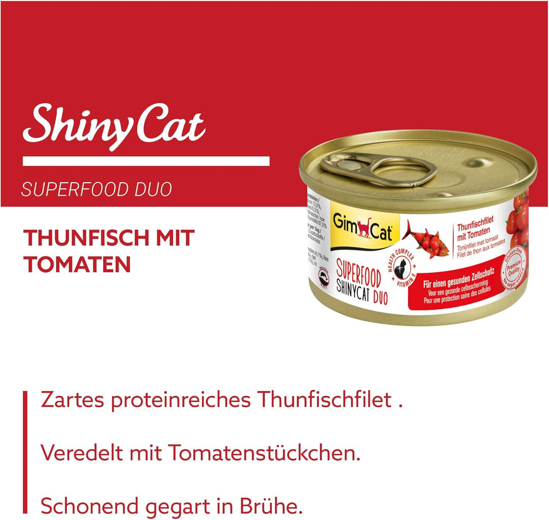 GimCat Superfood ShinyCat Duo Thunfisch mit Tomaten - Katzenfutter mit saftigem Filet ohne Zuckerzus