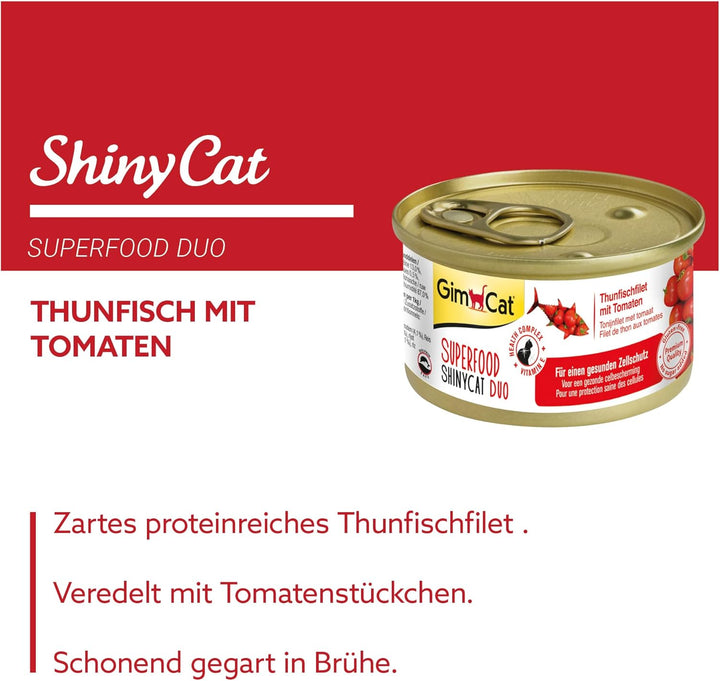 GimCat Superfood ShinyCat Duo Thunfisch mit Tomaten - Katzenfutter mit saftigem Filet ohne Zuckerzus