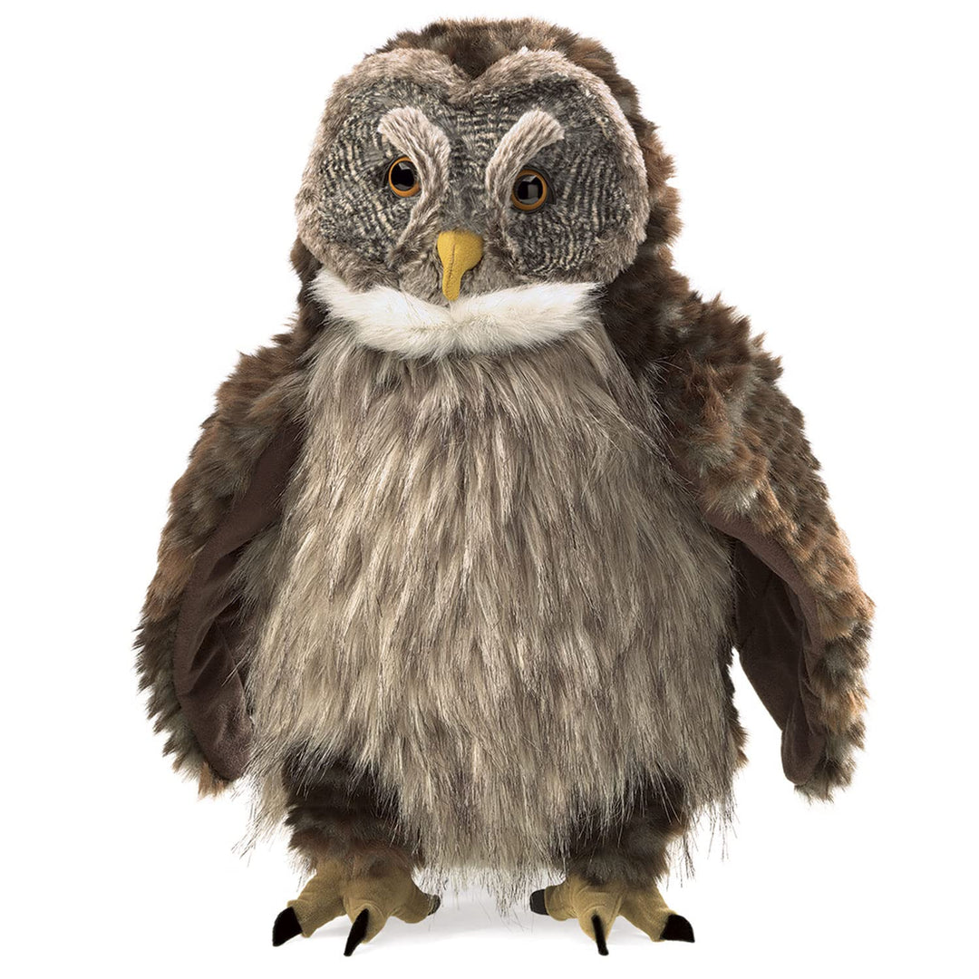 Folkmanis Handpuppe Puppet Eule mit „Huhu – Effekt“, Macht Geräusche, 3135
