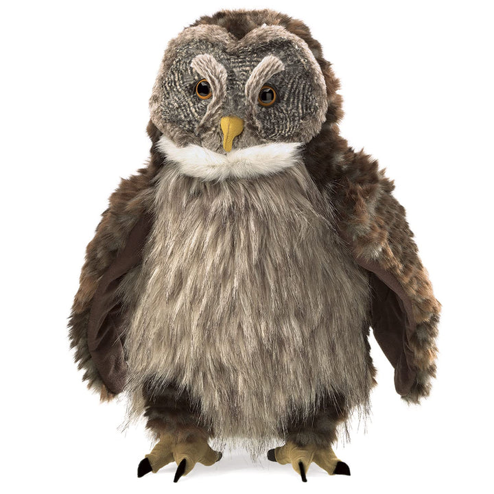 Folkmanis Handpuppe Puppet Eule mit „Huhu – Effekt“, Macht Geräusche, 3135