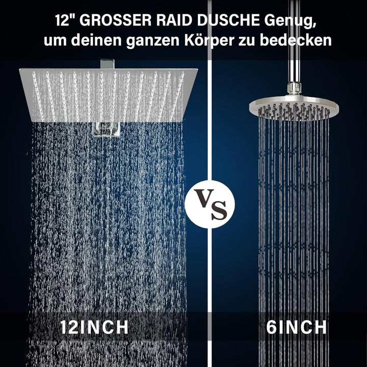 Rozin Regendusche Duschkopf 12 Zoll(30 cm) Quadratischer Ultradünne Edelstahl Hochdruck Kopfbrause R