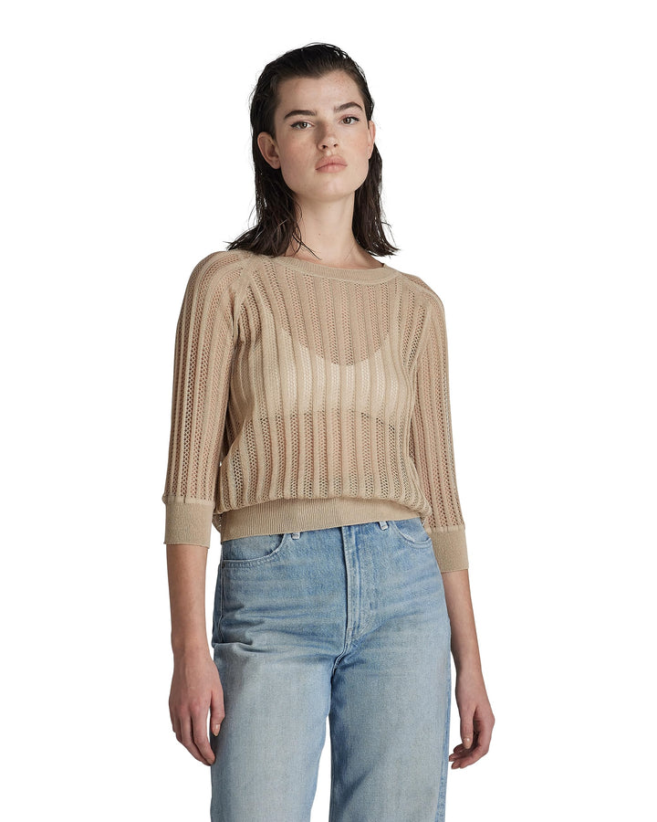 G-STAR RAW Damen Pointelle Knitted Top Knits XS Beige (Westpoint Khaki D21656-d140-c531), XS Beige (