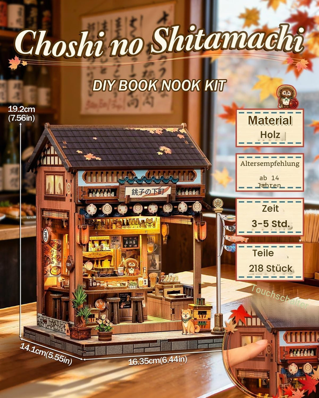 Book Nook Kit - Miniatur Puppenhaus mit LED-Beleuchtung: 3D Holz-Puzzle Buchstütze, Retro-stilvolle