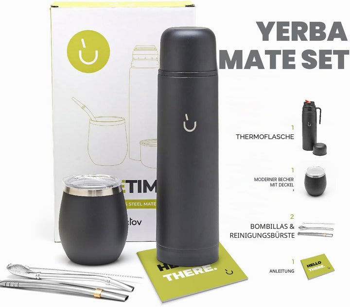 balibetov Komplettes Yerba Mate Set – Moderner Mate Gourd, Isolierflasche, Bombilla und Reinigungsbü