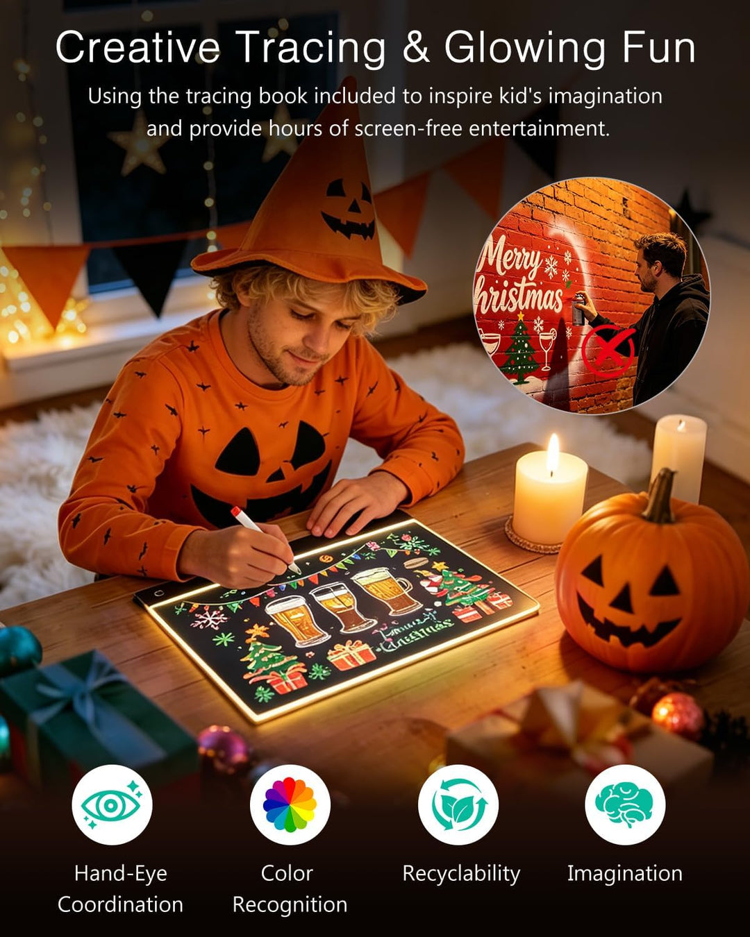 LED Zeichenbrett, ORIA Leuchtendes LED Zeichenbrett für Kinder, Neonlicht Maltafel Acry Notiztafel m