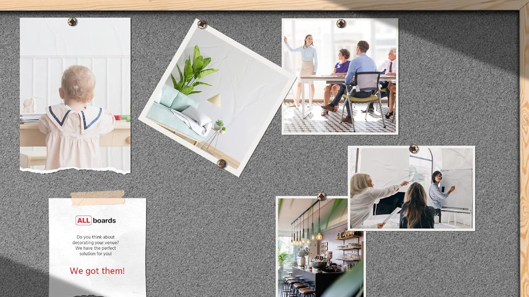 ALLboards Grau Pinnwand mit Holz Rahmen 90x60cm Korktafel Korkwand Pinnwand Kork Grau Oberfläche Kor