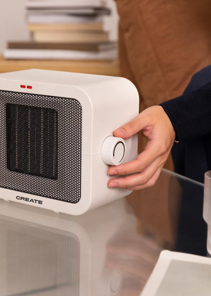CREATE/WARM BOX/Keramik-Heizkörper Weiss/Tragbare, Thermostat, 2 Leistungen, PTC-Heizung, Überhitzun