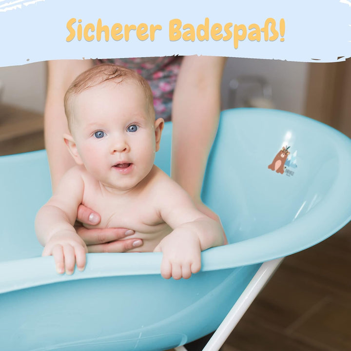 Babykajo Baby Badewanne mit Stöpsel – Baby Wanne aus BPA freiem Plastik und 86 cm Länge Bärchen Blau