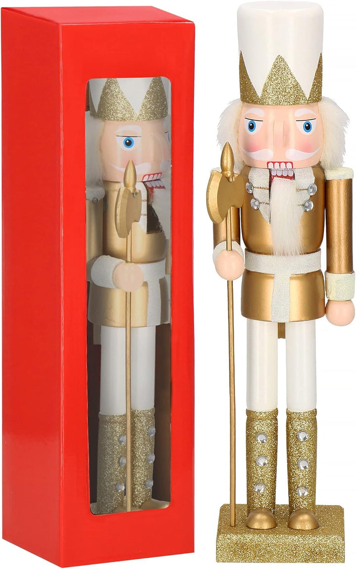 SPRINGOS Nussknacker Figur aus Holz Soldat mit Hellebarde Höhe: 38 cm mit langem Bart und Glitter We