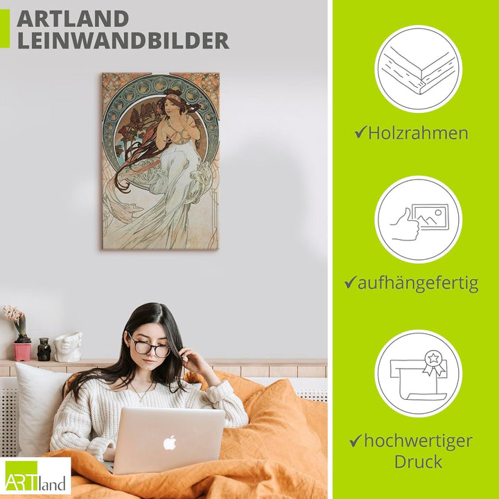ARTland Leinwandbild Wandbild Bild auf Leinwand 40x60 cm Wanddeko Frau Kleid Ornamente Vier Künste D