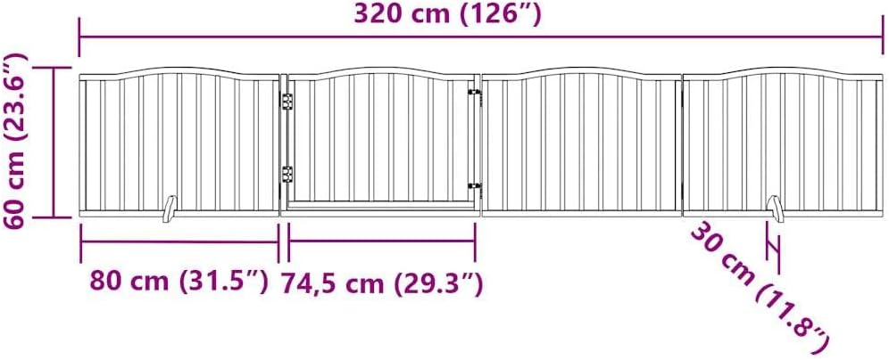 4-TLG. faltbares Hundetor aus weiss lackiertem Pappelholz 320 cm mit Tür, freistehend und stabil, id