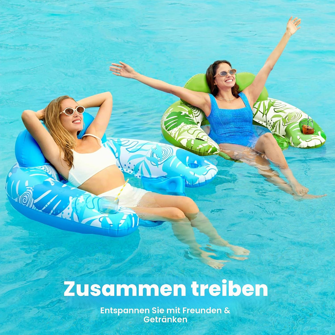SLOOSH Aufblasbare Pool-Flösse für Erwachsene, 2er Poolstühle mit Getränkehaltern, aufblasbarer schw