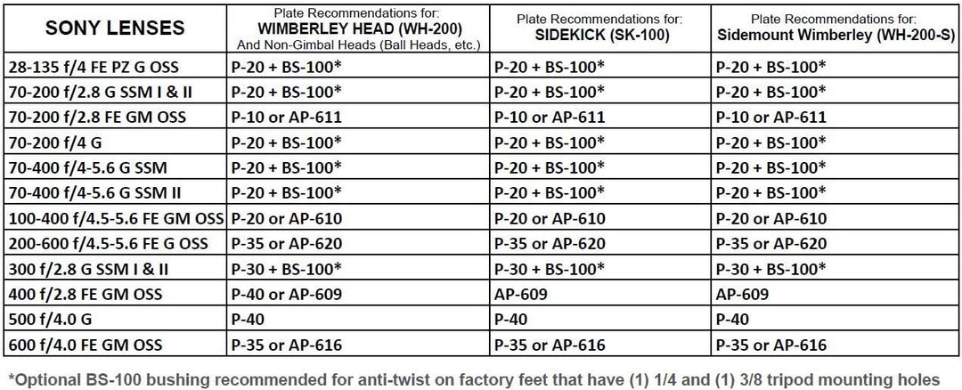 Wimberley AP-620 ObjektivfuÃŸ für Sony 200-600 G OSS - Permanent Style - Arca-Swiss Style - Made in