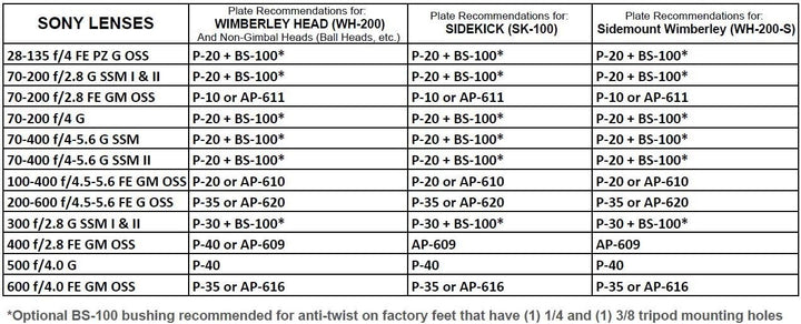 Wimberley AP-620 ObjektivfuÃŸ für Sony 200-600 G OSS - Permanent Style - Arca-Swiss Style - Made in