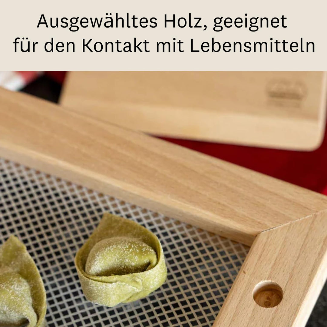 Marcato Nudeltrockner aus Holz mit Lebensmittelnetz, 44 x 32 x 8 cm, kompakt, stapelbar, hergestellt