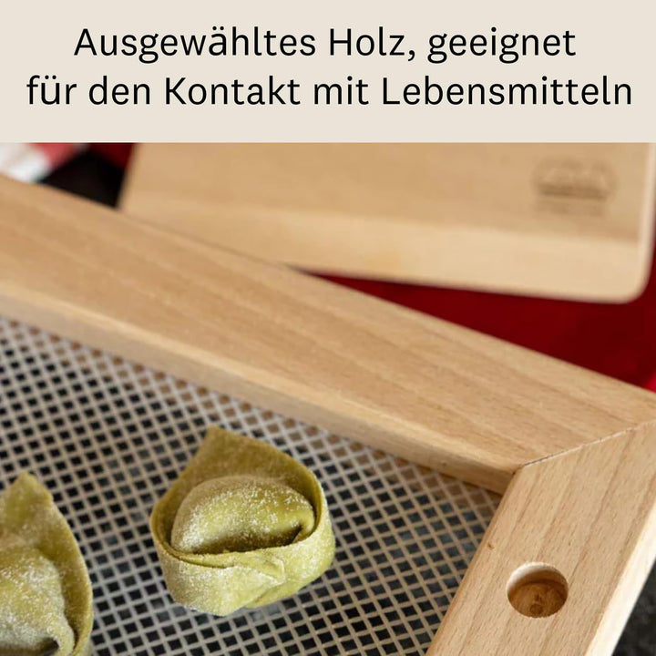 Marcato Nudeltrockner aus Holz mit Lebensmittelnetz, 44 x 32 x 8 cm, kompakt, stapelbar, hergestellt