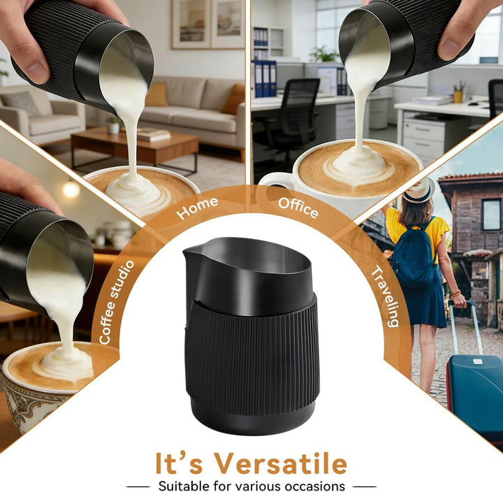 Becher Milchkännchen Edelstahl Milchaufschäumkrug Aufschäumkännchen 420ml/14OZ Milchkanne Schwarz Mi