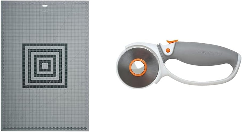 Fiskars A1 Schneidematte, 60 cm x 91 cm, Schnittfest, 1003896 & Titan-Rollmesser, Ø 60 mm, Für Recht