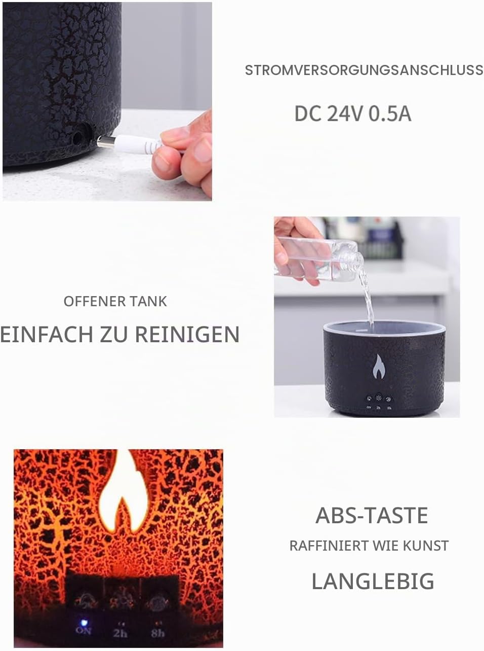 ThreeH Flammen-Vulkan Luftbefeuchter mit Aromadiffusor 2 Nebelmodi 7 Farben LED Für 20m² Räume