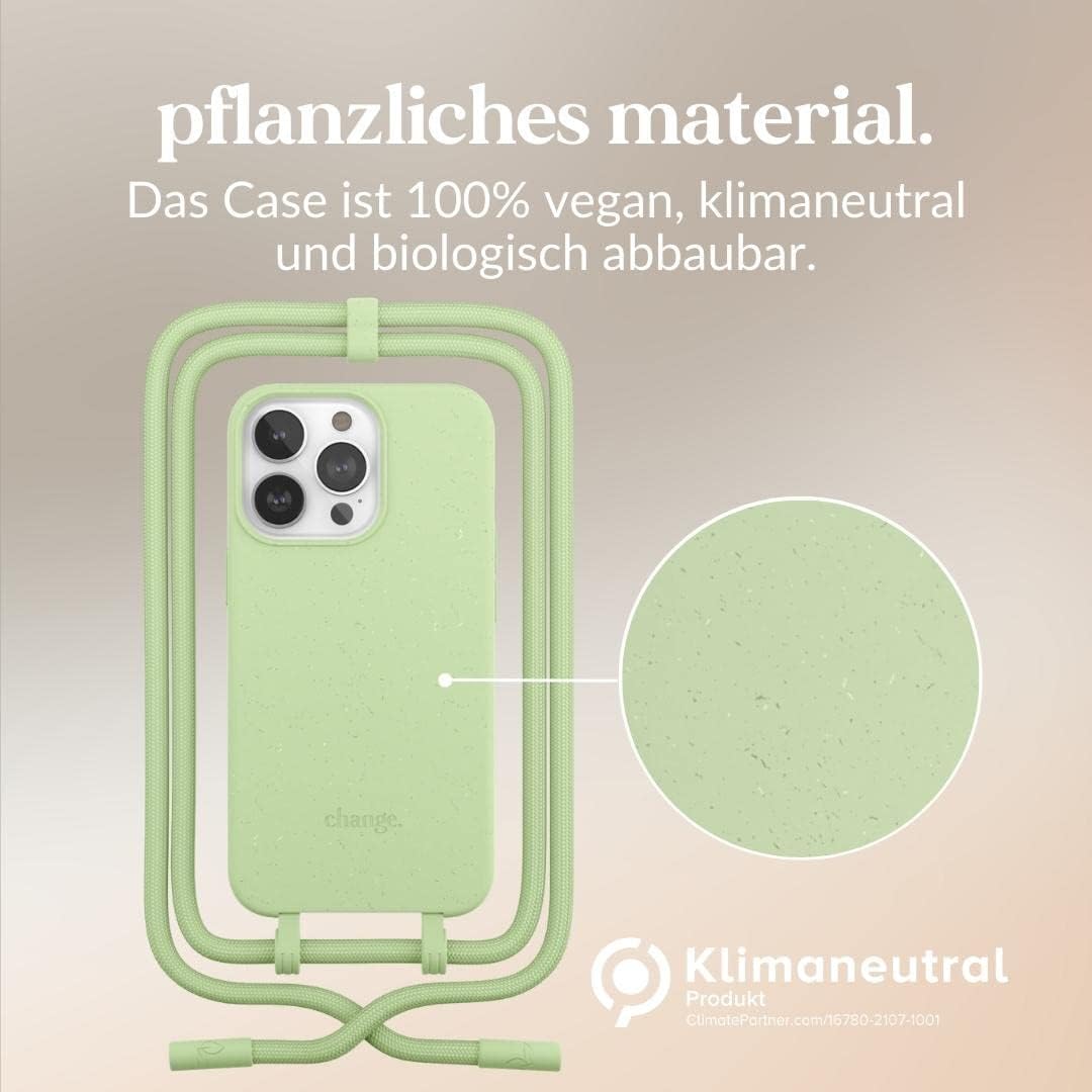 Woodcessories - Nachhaltige Handykette abnehmbar kompatibel mit iPhone 13 Pro Hülle mit Band grün -