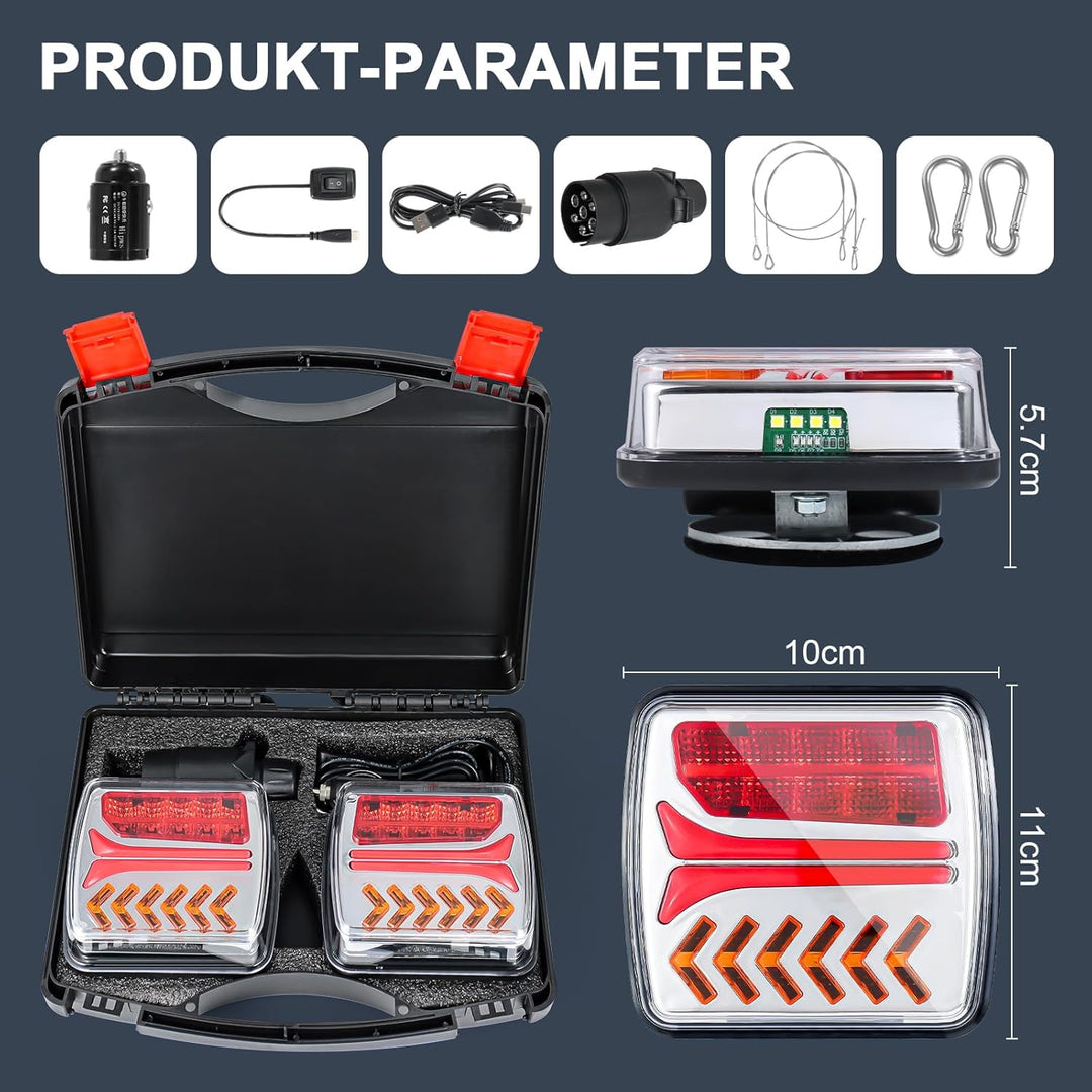 Dinfu kabellose LED Rückleuchten Anhänger mit Magnetfuss 12V-24V LED anhänger licht Set mit 7 Polig