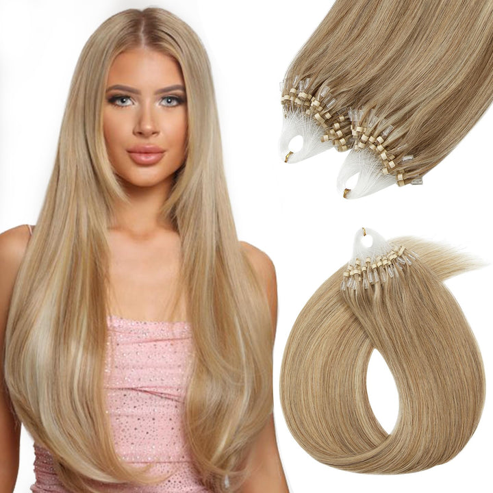 Silk-co Echthaar Microring Extensions Echthaar Micro Loop Hair Extension 100 Strähnen 50g 50cm-12P61