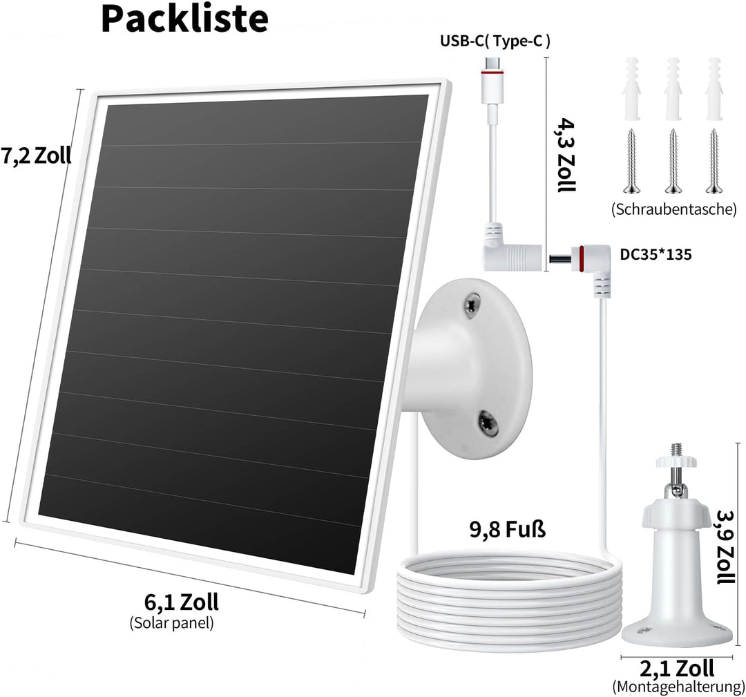 Solarmodul für Ring-Kameras, 6W-Solarladegerät kompatibel mit Ring Stick Up Cam/Pro und Spotlight Ca